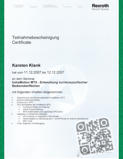 Bosch Rexroth - Zertifikat - Indramotion MTX
